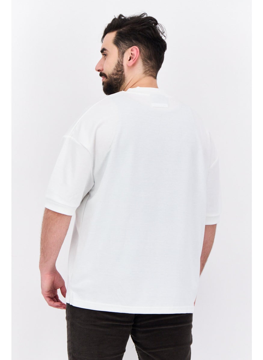 Algspar Men Crew Neck Short Sleeves Brand Logo T-Shirt, White  - Image 3