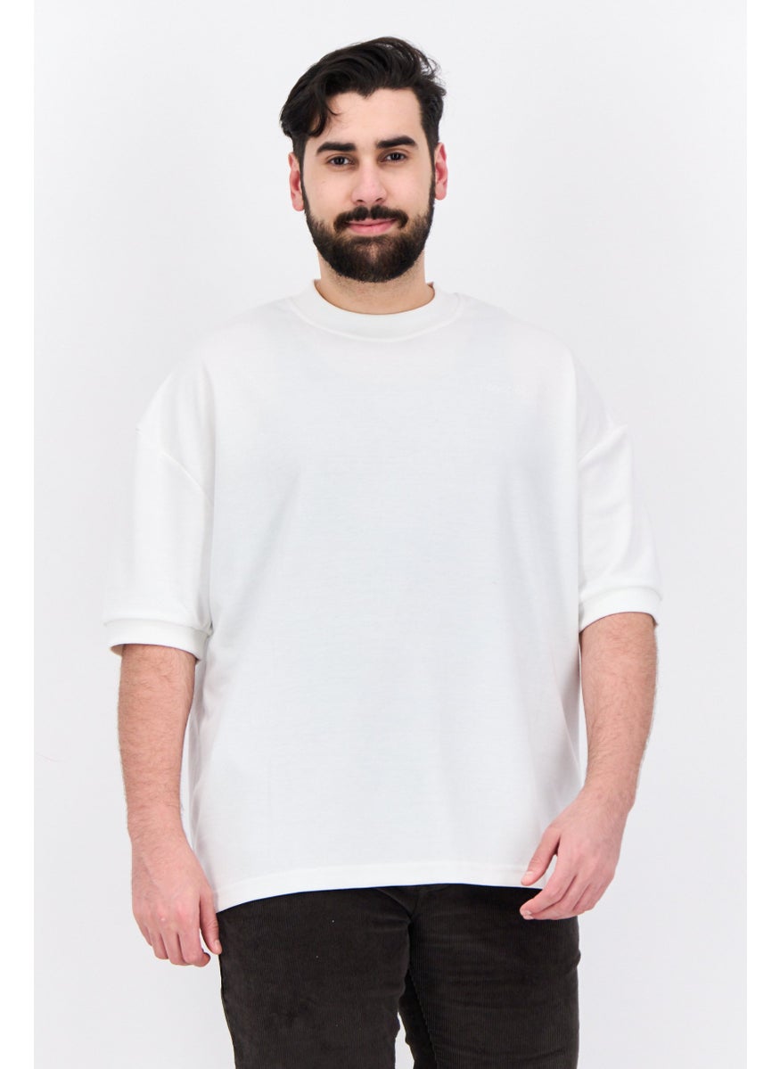 Algspar Men Crew Neck Short Sleeves Brand Logo T-Shirt, White  - Image 1