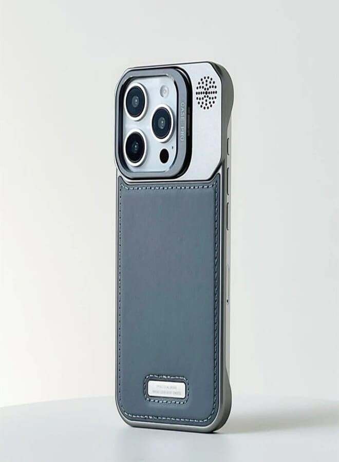 Next Next Store Compatible with iPhone 15 Pro Max Case, Supports Magnetic Charging, Anti-Scratch & Dust Protection, Raised Edge Kickstand Lens, Soft Leather Covers, Titanium Edges.(Grey)