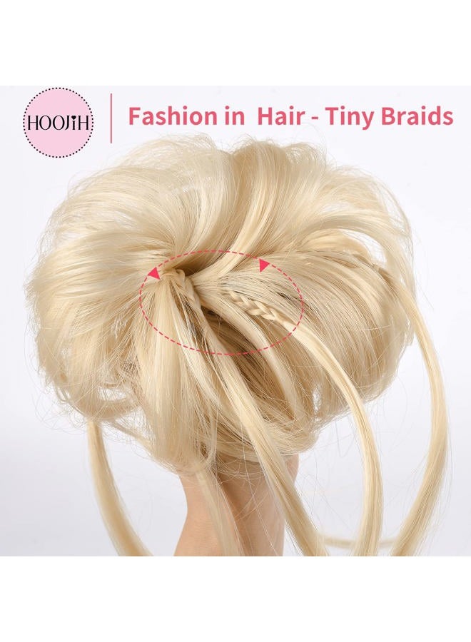 HOOJIH Messy Bun Hair Piece, Super Long Tousled Updo Hair Bun Extensions Wavy Hair Wrap Ponytail Hairpieces Hair Scrunchies with Elastic Hair Band for Women HB007 Grace - Cool Light Blonde - Image 4
