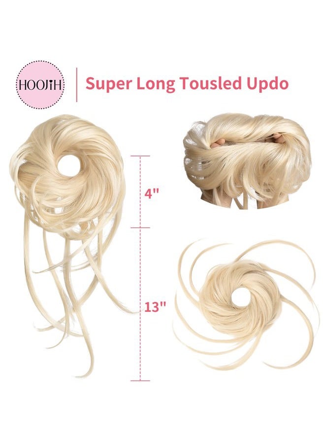 HOOJIH Messy Bun Hair Piece, Super Long Tousled Updo Hair Bun Extensions Wavy Hair Wrap Ponytail Hairpieces Hair Scrunchies with Elastic Hair Band for Women HB007 Grace - Cool Light Blonde - Image 3