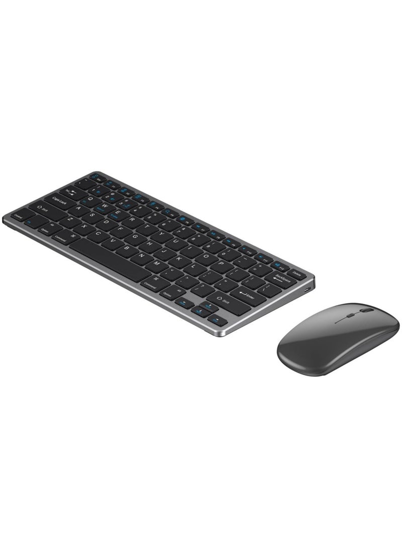 Rock Pow Portable Wireless Keyboard and Mouse Combo Bluetooth 3.0 5.0 2.4G Multi Device Compatible for PC Laptop Phone Windows iOS Android Rechargeable 78 Keys 11.2inch Length  - Image 1