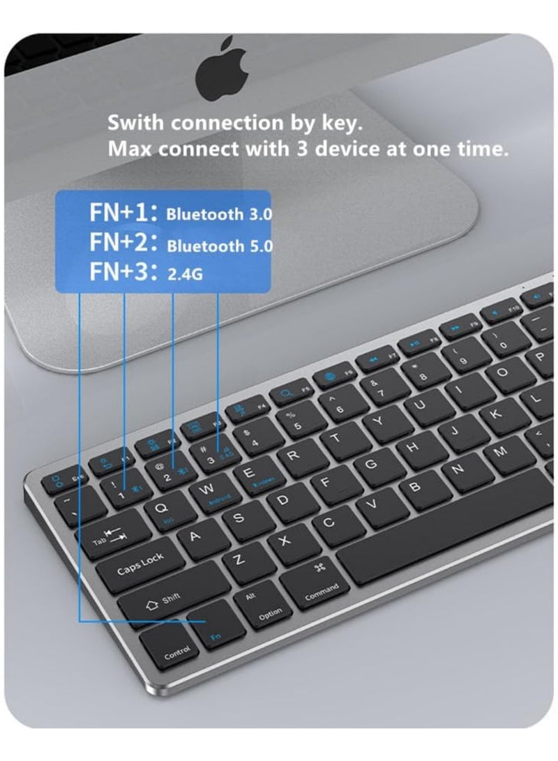 Rock Pow Portable Wireless Keyboard and Mouse Combo Bluetooth 3.0 5.0 2.4G Multi Device Compatible for PC Laptop Phone Windows iOS Android Rechargeable 78 Keys 11.2inch Length  - Image 2