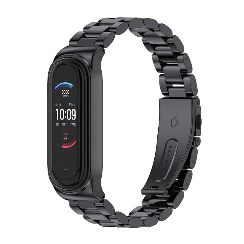eWINNER Stainless Steel Adjustable Bracelet Strap Compatible with Xiaomi Mi Band 6/5/4/3, 3-Bead Metal Watchband for Men Women - Image 2
