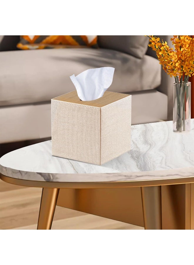 YAPISHI Tissue Box Cover Square, Upgrade 99% Compatible Large Size, Modern Tissue Box Holder For Napkin Facial Paper, Leather Dryer Sheet Dispenser Organizer For Bathroom Vanity Countertop, Night Stand  - Image 3