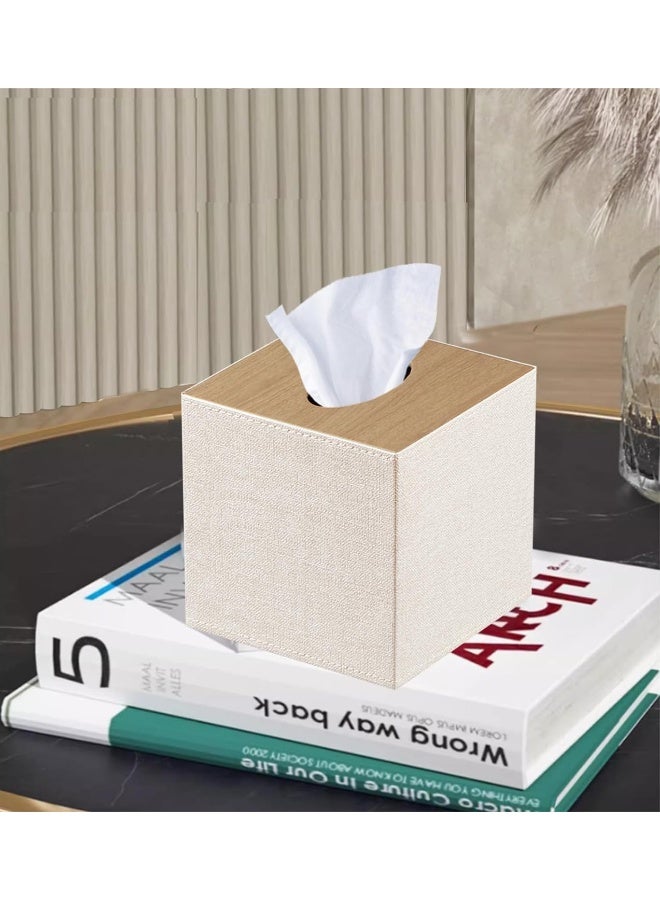 YAPISHI Tissue Box Cover Square, Upgrade 99% Compatible Large Size, Modern Tissue Box Holder For Napkin Facial Paper, Leather Dryer Sheet Dispenser Organizer For Bathroom Vanity Countertop, Night Stand  - Image 2