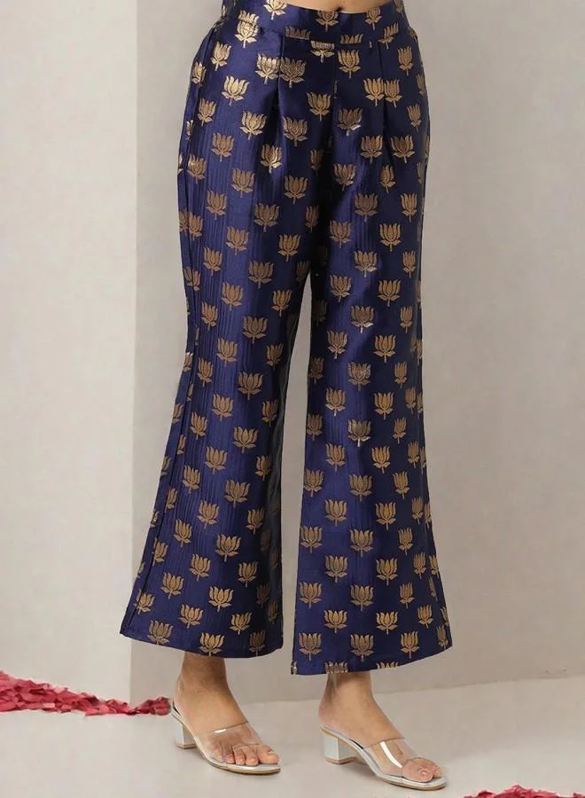 ISHIN  Women'S Blue Polyester Blend Embroidered Tunic Full Length Palazzo Straight Fit Co Ords for Women | Best Price UAE