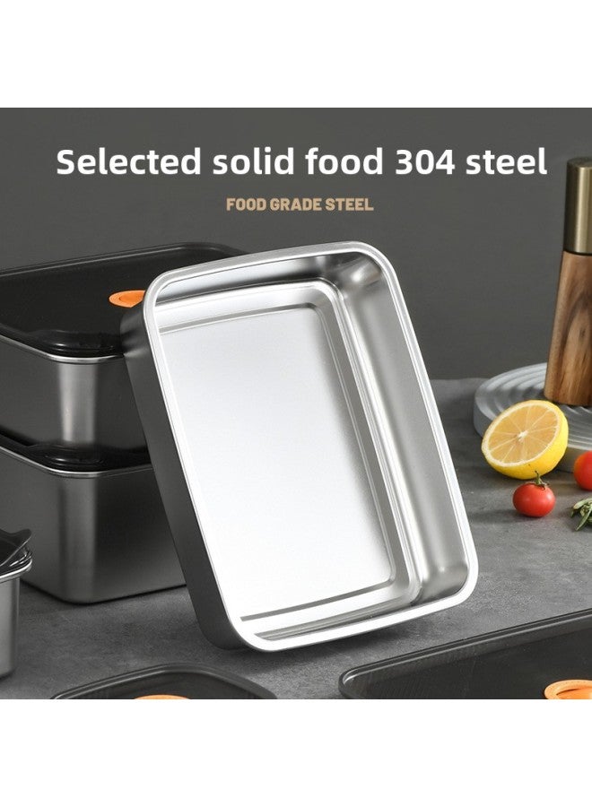 Japanese-style 304 Fresh-keeping Box Stainless Steel Refrigerator Freezer Box Storage Fruit Lunch Box Household Lunch Box Nine-piece Wholesale-Specifications:Brown Cap 700ml  - Image 3