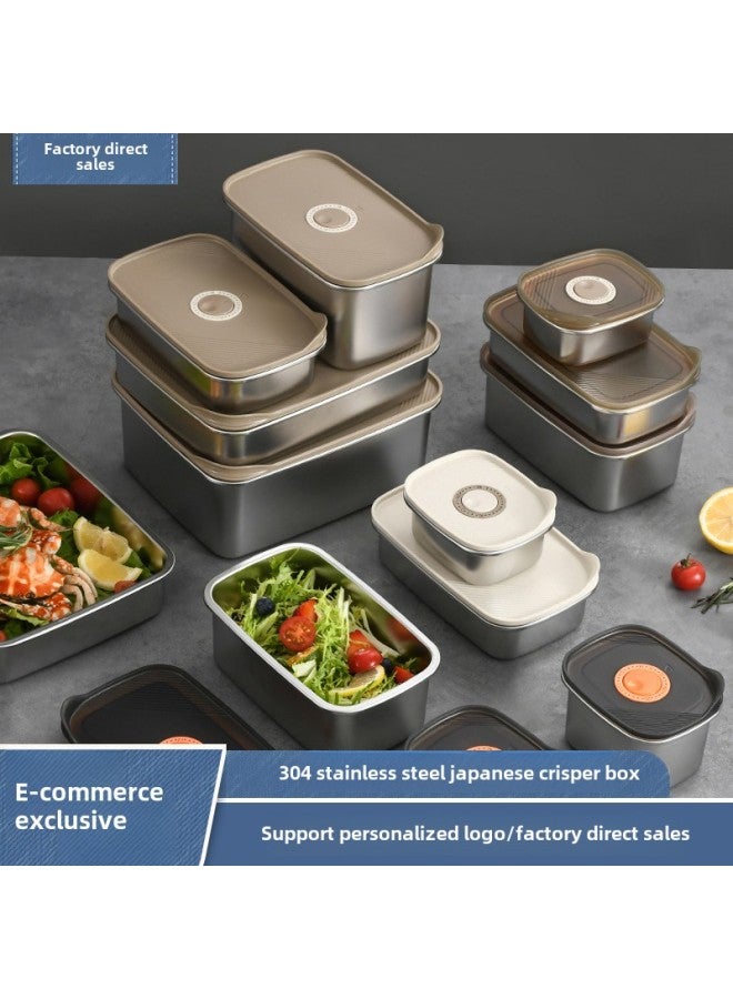 Japanese-style 304 Fresh-keeping Box Stainless Steel Refrigerator Freezer Box Storage Fruit Lunch Box Household Lunch Box Nine-piece Wholesale-Specifications:Brown Cap 700ml  - Image 2