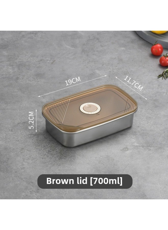 Japanese-style 304 Fresh-keeping Box Stainless Steel Refrigerator Freezer Box Storage Fruit Lunch Box Household Lunch Box Nine-piece Wholesale-Specifications:Brown Cap 700ml  - Image 1