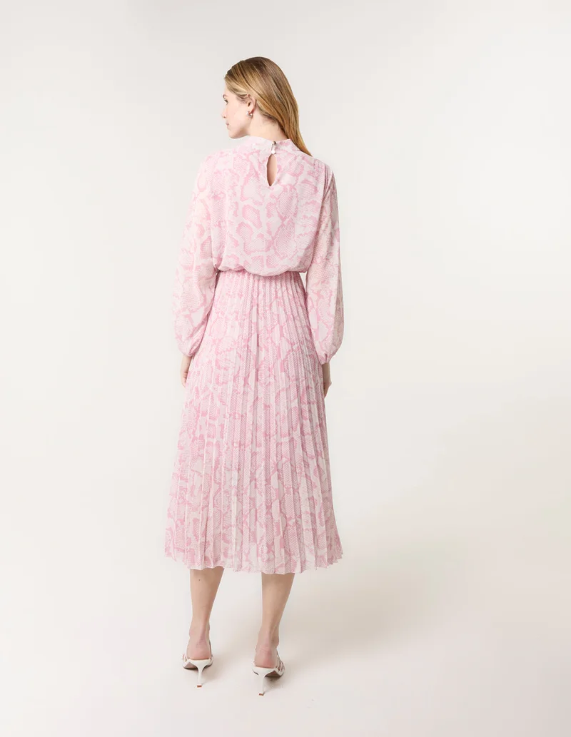 Blue Vanilla Snakeskin High Neck Pleat Dress