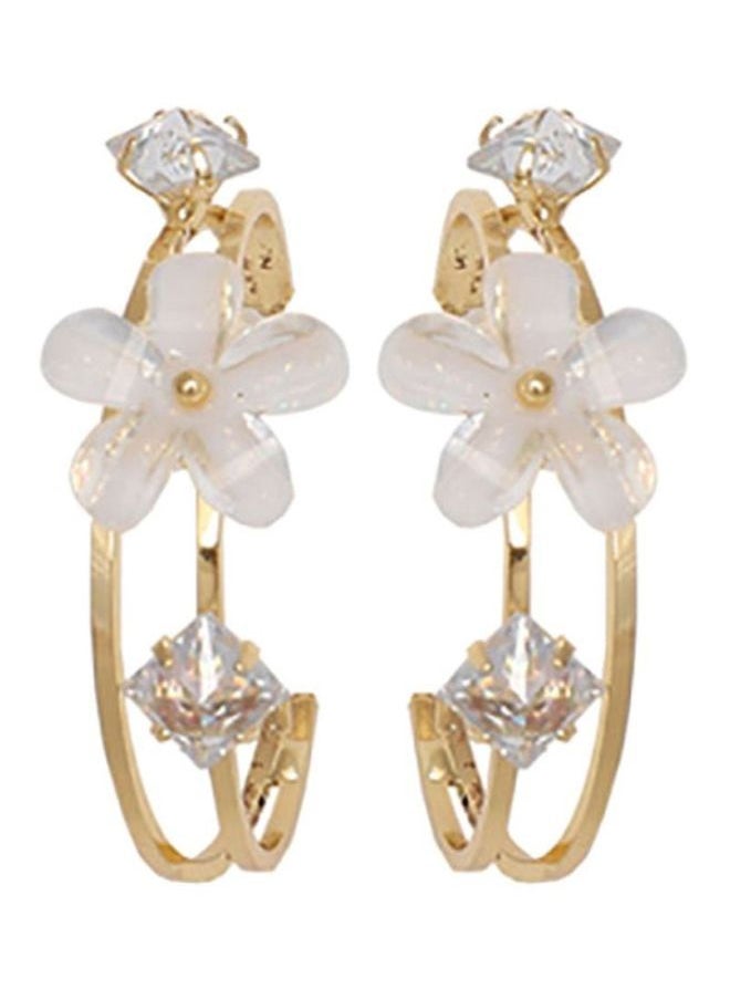NIBEMINENT - 925 Sterling Silver Flower Design Hoop Earrings - Image 1