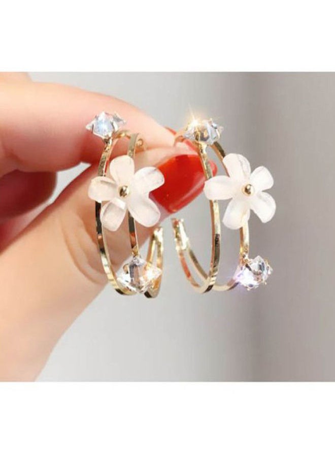 NIBEMINENT - 925 Sterling Silver Flower Design Hoop Earrings - Image 1
