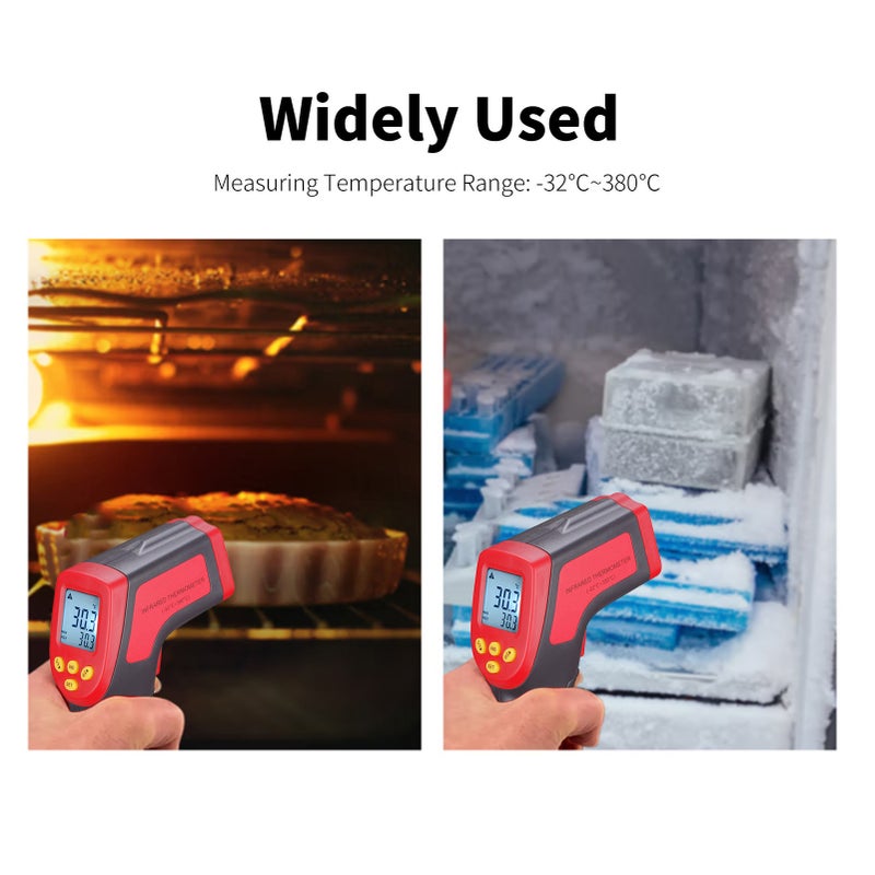 Red Infrared Thermometer: 12:1 Distance-to-Spot Ratio, 500msec Response Time - Backlight Function, Switchable Celsius/Fahrenheit for Industrial Surface Temperature Measurement - Image 2