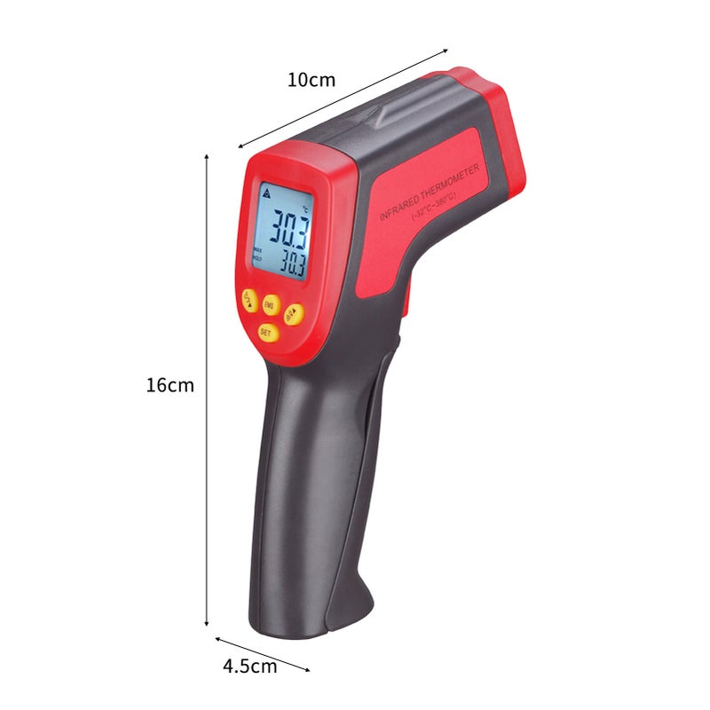 Red Infrared Thermometer: 12:1 Distance-to-Spot Ratio, 500msec Response Time - Backlight Function, Switchable Celsius/Fahrenheit for Industrial Surface Temperature Measurement - Image 5