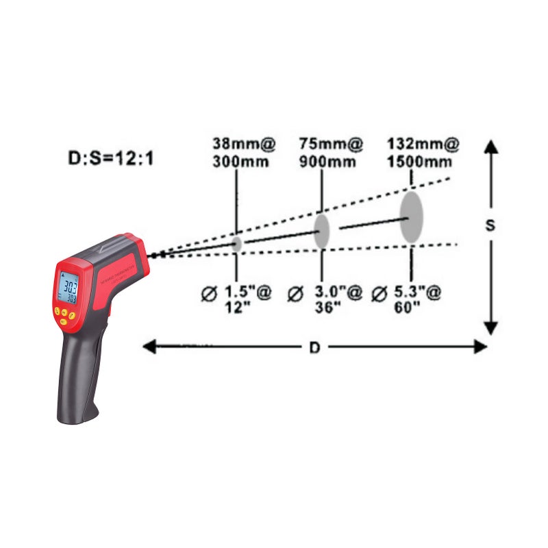 Red Infrared Thermometer: 12:1 Distance-to-Spot Ratio, 500msec Response Time - Backlight Function, Switchable Celsius/Fahrenheit for Industrial Surface Temperature Measurement - Image 4
