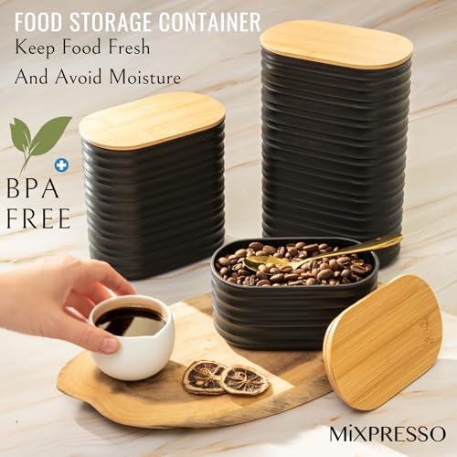 Mixpresso Black Canisters Sets for the Kitchen – 3-Piece Airtight Plastic Sugar Container Set with Bamboo Lids in Three Different Sizes – Decorative Modern Storage Jars for Coffee, Tea & Countertops - Image 4