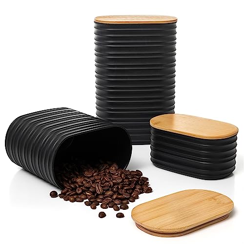 Mixpresso Black Canisters Sets for the Kitchen – 3-Piece Airtight Plastic Sugar Container Set with Bamboo Lids in Three Different Sizes – Decorative Modern Storage Jars for Coffee, Tea & Countertops - Image 1