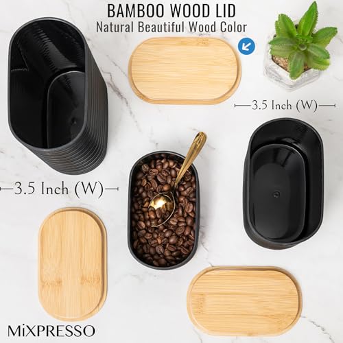 Mixpresso Black Canisters Sets for the Kitchen – 3-Piece Airtight Plastic Sugar Container Set with Bamboo Lids in Three Different Sizes – Decorative Modern Storage Jars for Coffee, Tea & Countertops - Image 3