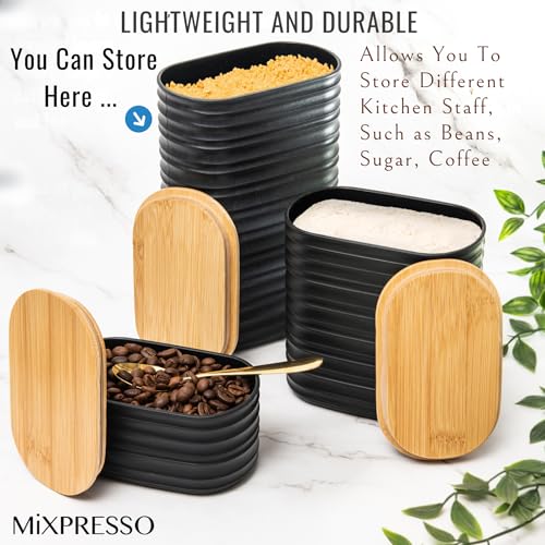 Mixpresso Black Canisters Sets for the Kitchen – 3-Piece Airtight Plastic Sugar Container Set with Bamboo Lids in Three Different Sizes – Decorative Modern Storage Jars for Coffee, Tea & Countertops - Image 5