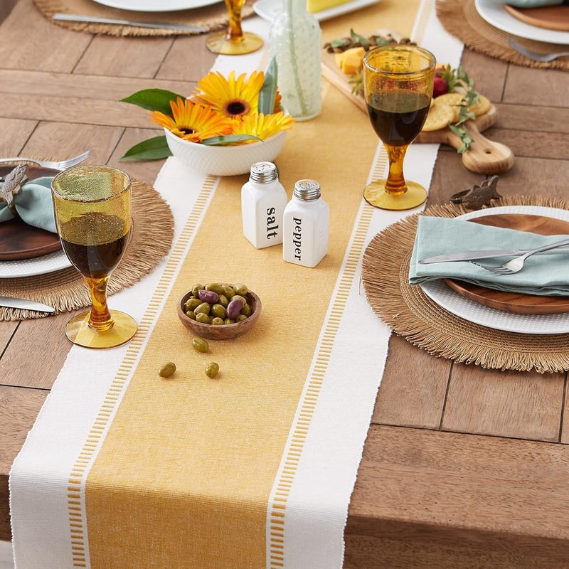 CRAZYWEAVES Cotton Table Runner with Tassels – 13x72 Inch, Yellow & White Handwoven Design, Boho Farmhouse Style for Dining Table, Centerpiece Décor, Kitchen or Living Room Use - Image 5