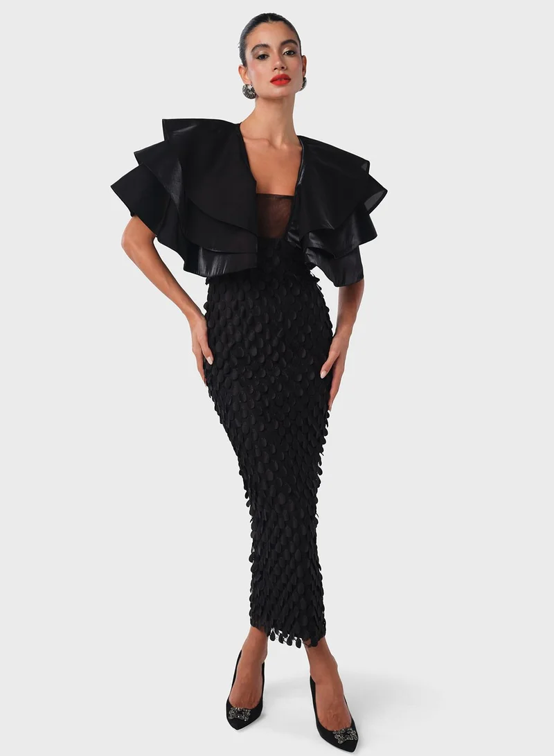 Threadz by Ajooni Textured Black Midi Dress