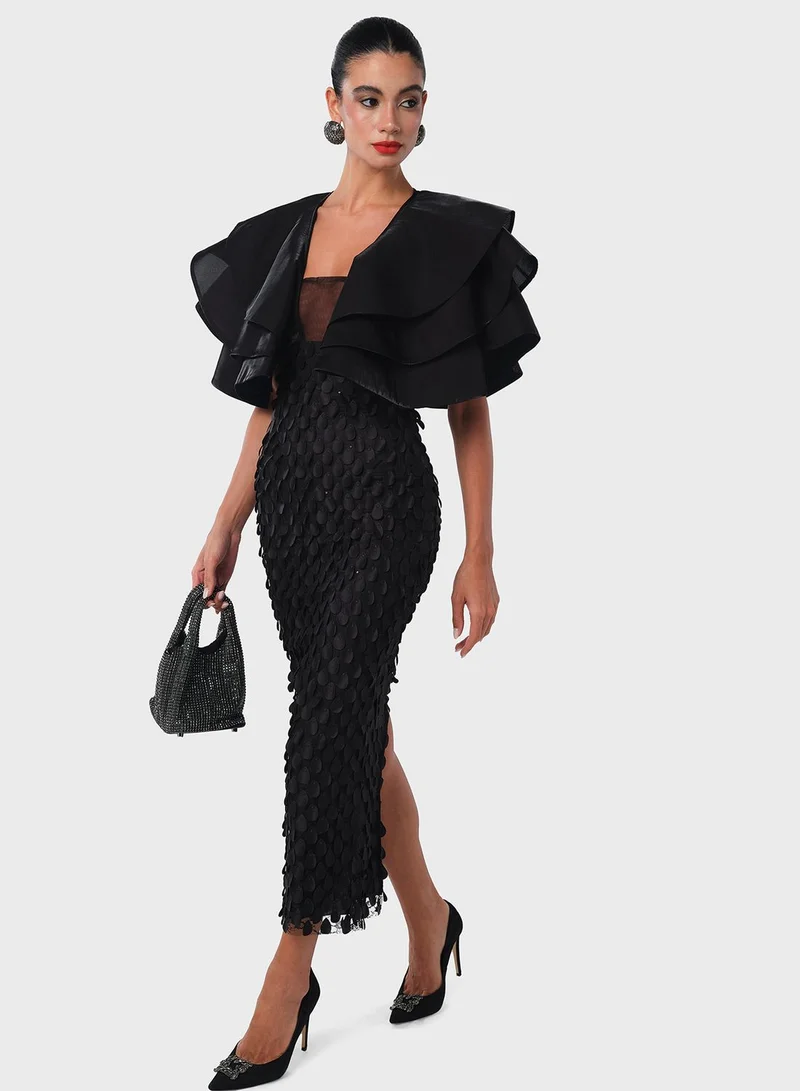 Threadz by Ajooni Textured Black Midi Dress
