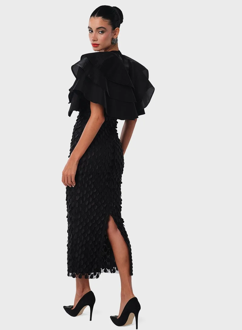 Threadz by Ajooni Textured Black Midi Dress