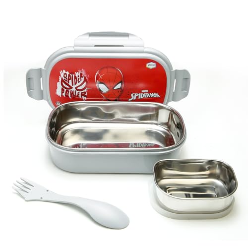 Gluman Lunch Box for School | Lunch Box for Kids | Tiffin Box with Steel Veg Box, Spork Spoon | Disney Spiderman Cartoon Character Removable Stainless Steel Inner SS-304 Lunch Box for Girl |800 ml - Image 2
