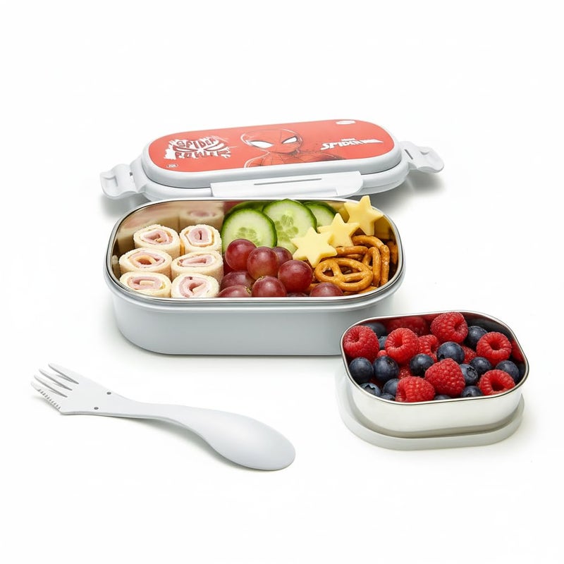 Gluman Lunch Box for School | Lunch Box for Kids | Tiffin Box with Steel Veg Box, Spork Spoon | Disney Spiderman Cartoon Character Removable Stainless Steel Inner SS-304 Lunch Box for Girl |800 ml - Image 5