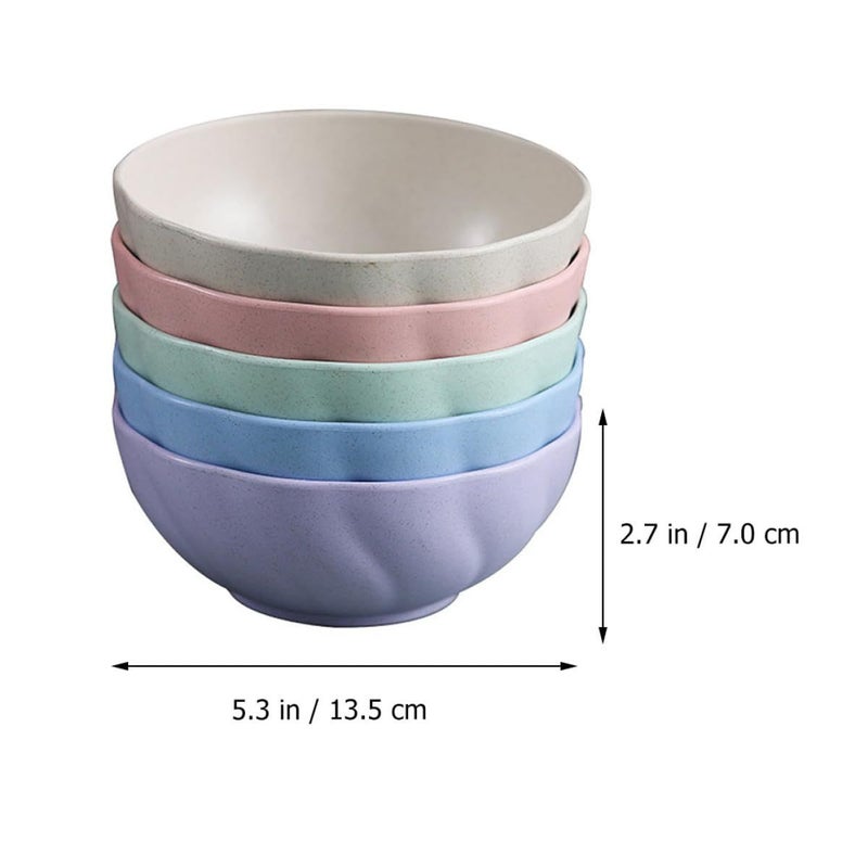 Wheat Straw Bowl Set 5pcs Microwave Safe Eco Friendly Food Containers Mixed Colors - Image 3