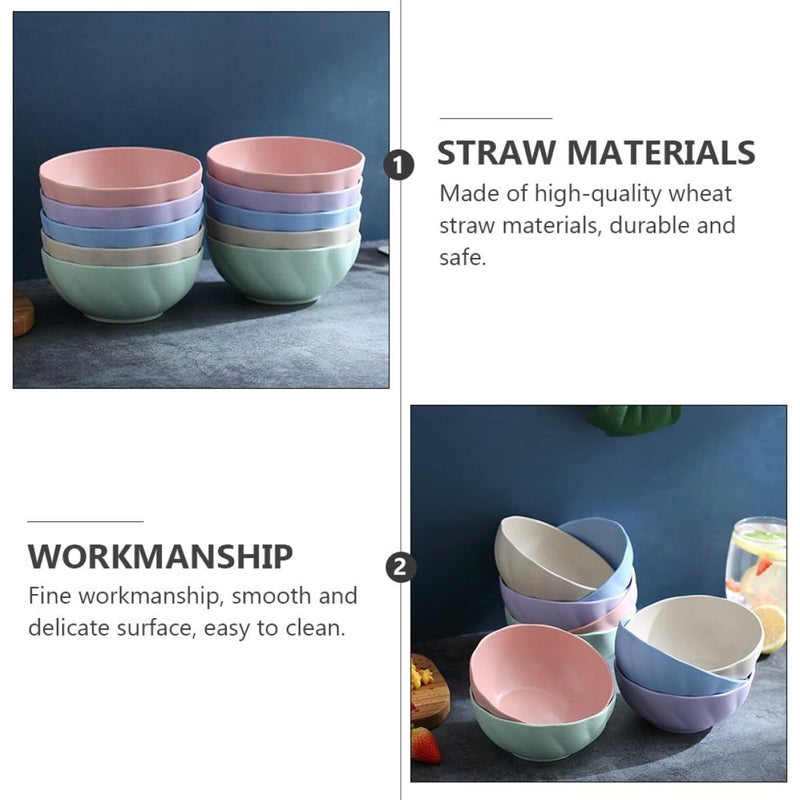 Wheat Straw Bowl Set 5pcs Microwave Safe Eco Friendly Food Containers Mixed Colors - Image 4