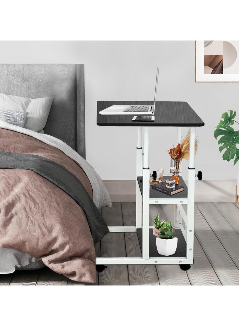 TOMSHOO مكتب قائم متنقل بارتفاع قابل للتعديل على عجلات مع مساحة تخزين، بدائل للمكتب القابل للطي/للأرائك بجانب السرير، طاولة كمبيوتر صغيرة/مكتب منزلي .15.7 × 31.4 بوصة، أسود - Image 2