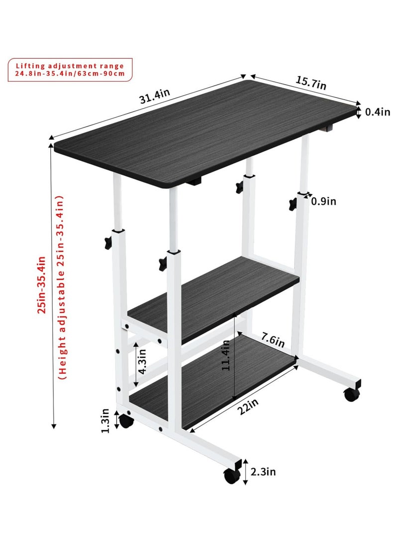 TOMSHOO مكتب قائم متنقل بارتفاع قابل للتعديل على عجلات مع مساحة تخزين، بدائل للمكتب القابل للطي/للأرائك بجانب السرير، طاولة كمبيوتر صغيرة/مكتب منزلي .15.7 × 31.4 بوصة، أسود - Image 3