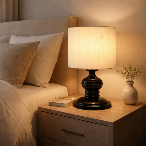 tu casa Modern Metal Table Lamp | Off White Fabric Shade Bedside & Study Lamp for Bedroom Living Room Office | Decorative Home Décor Lighting & Gifting - Image 2