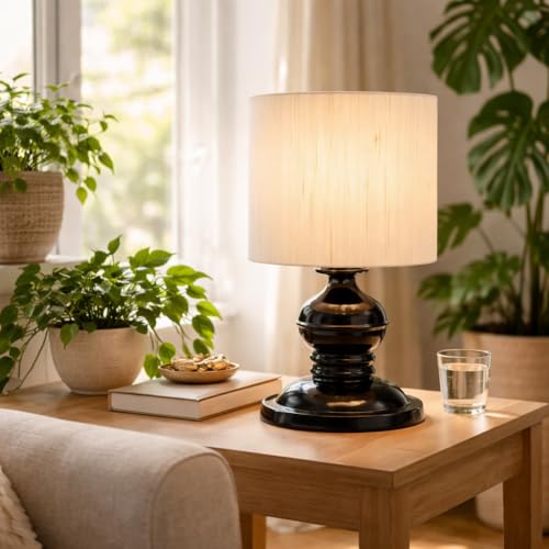 tu casa Modern Metal Table Lamp | Off White Fabric Shade Bedside & Study Lamp for Bedroom Living Room Office | Decorative Home Décor Lighting & Gifting - Image 1