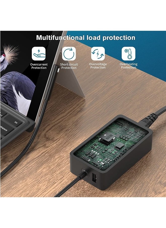 Topleo - 65W  Charger for Surface Pro 9, Laptop Adatper Suitable for Microsoft Surface Pro 8/7/6/5/4/3/X Windows Surface Laptop 4/3/2/1 Surface Go 4/3/2/1 Surface Book 3/2 /1 Surface Tablet 1706 with USB charging port - Image 1