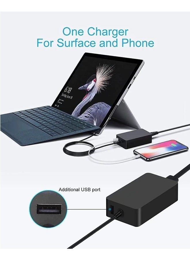 Topleo - 65W  Charger for Surface Pro 9, Laptop Adatper Suitable for Microsoft Surface Pro 8/7/6/5/4/3/X Windows Surface Laptop 4/3/2/1 Surface Go 4/3/2/1 Surface Book 3/2 /1 Surface Tablet 1706 with USB charging port - Image 1