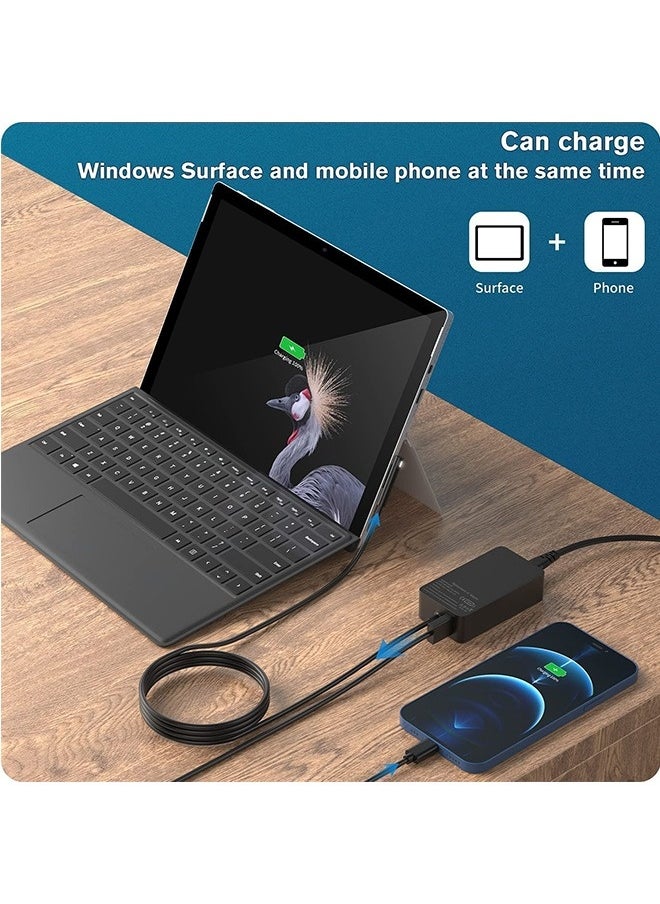 Topleo - 65W  Charger for Surface Pro 9, Laptop Adatper Suitable for Microsoft Surface Pro 8/7/6/5/4/3/X Windows Surface Laptop 4/3/2/1 Surface Go 4/3/2/1 Surface Book 3/2 /1 Surface Tablet 1706 with USB charging port - Image 1