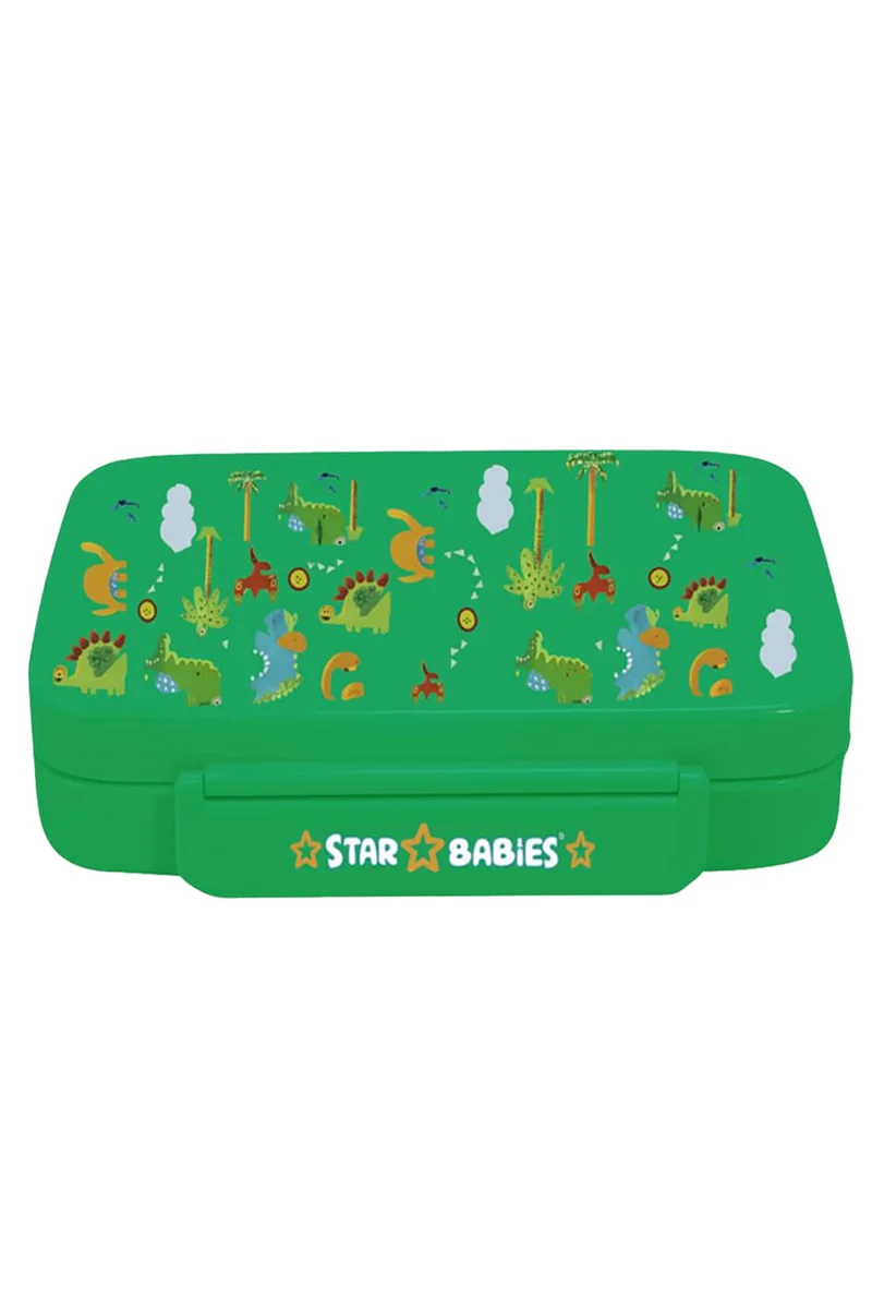 STAR BABiES Star Babies Jungle Green Theme Bento Lunch Box with 4 Compartments, BPA Free, Leak-Proof, Toddler-Friendly, 3 Years+ size 22*16.5*4.85cm, Microwave Safe, Easy to clean, Keep Fresh - Green