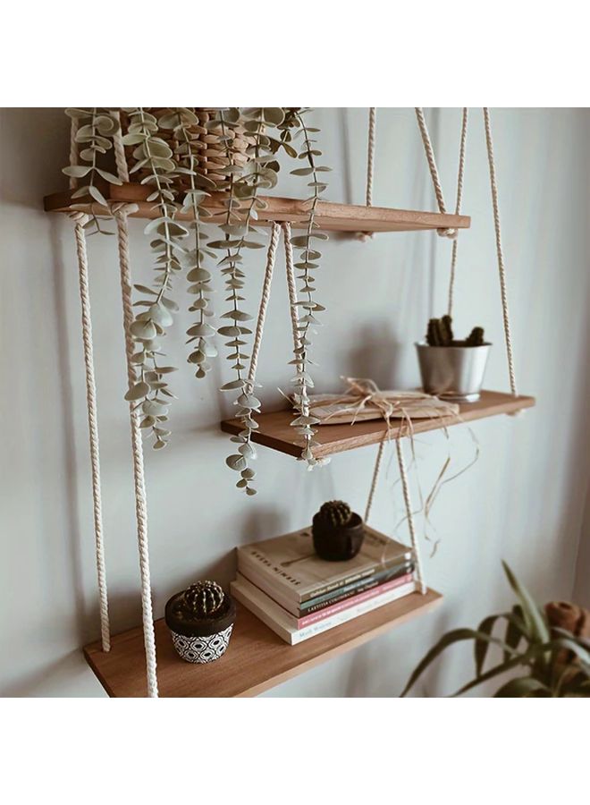 3 Tier Adjustable Hanging Wall Shelf Floating Wooden Storage Display Living Room - Image 5