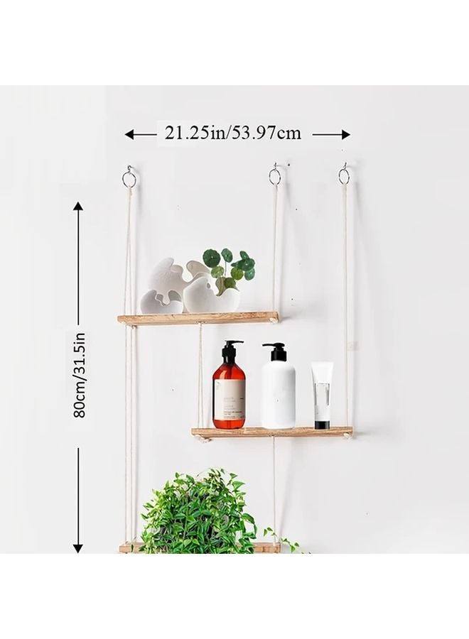3 Tier Adjustable Hanging Wall Shelf Floating Wooden Storage Display Living Room - Image 3