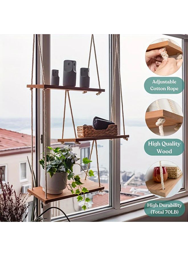 3 Tier Adjustable Hanging Wall Shelf Floating Wooden Storage Display Living Room - Image 4