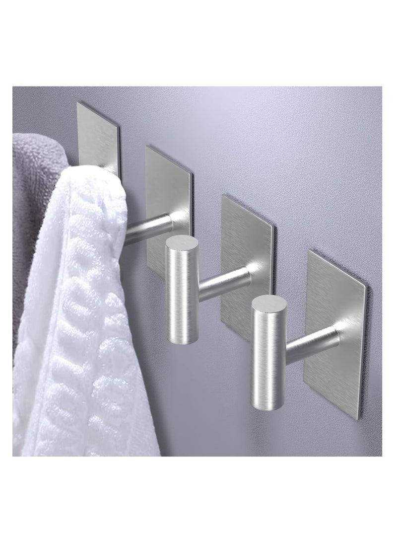 SYOSI Adhesive Hooks, 4 Pcs Heavy Duty Wall Stainless Steel Door Hooks for Hanging Coat, Hat, Towel, Robe, Key, Clothes, Closet Hook Wall Mount(Silver)  - Image 2