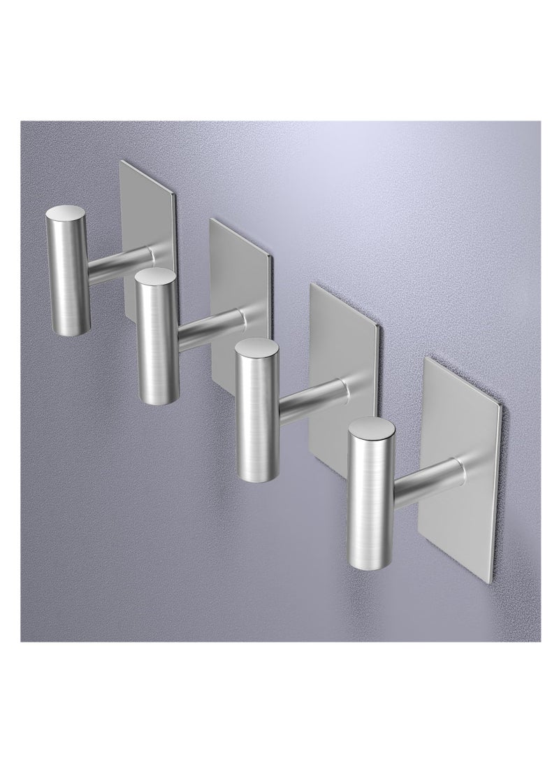 SYOSI Adhesive Hooks, 4 Pcs Heavy Duty Wall Stainless Steel Door Hooks for Hanging Coat, Hat, Towel, Robe, Key, Clothes, Closet Hook Wall Mount(Silver)  - Image 3