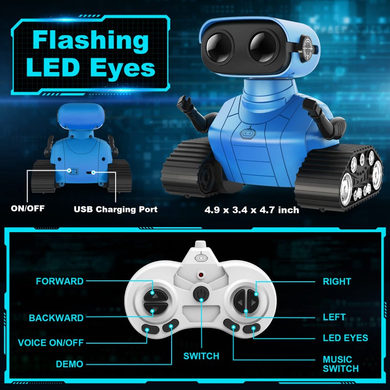 Hamourd Robot Toys for Boys Girls, Rechargeable Remote Control Emo Robots with Auto-Demonstration, Flexible Head & Arms, Dance Moves, Music, Shining LED Eyes for 5+ Years Old Kids - Image 5