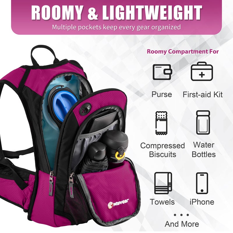 MIRACOL Hydration Pack Hiking Water Backpack - Miracol Insulated Water Bag with 2L Bladder Color: Rose - Image 4