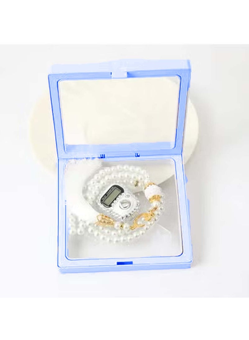 هويتك مجموعة هدايا مسبحة رقمية أنيقة مكونة من 99 خرزة زجاجية مع عداد رقمي، مسبحة بيضاء في علبة زرقاء. - Image 2