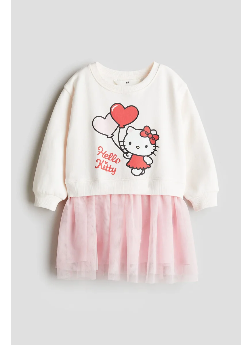 اتش اند ام Printed Tulle-Skirt Sweatshirt Dress