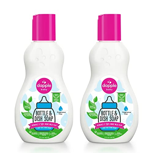 Dapple Baby Bottle Soap, Hypoallergenic Dish Soap for Baby Bottles, Powered by Plants, Travel Size, Fragrance Free, 3 Fl Oz (Pack of 2) - Image 1